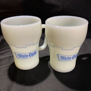 Fire King White Castle set of 2 Milk Glass Soda Mugs 1960-70 Vintage